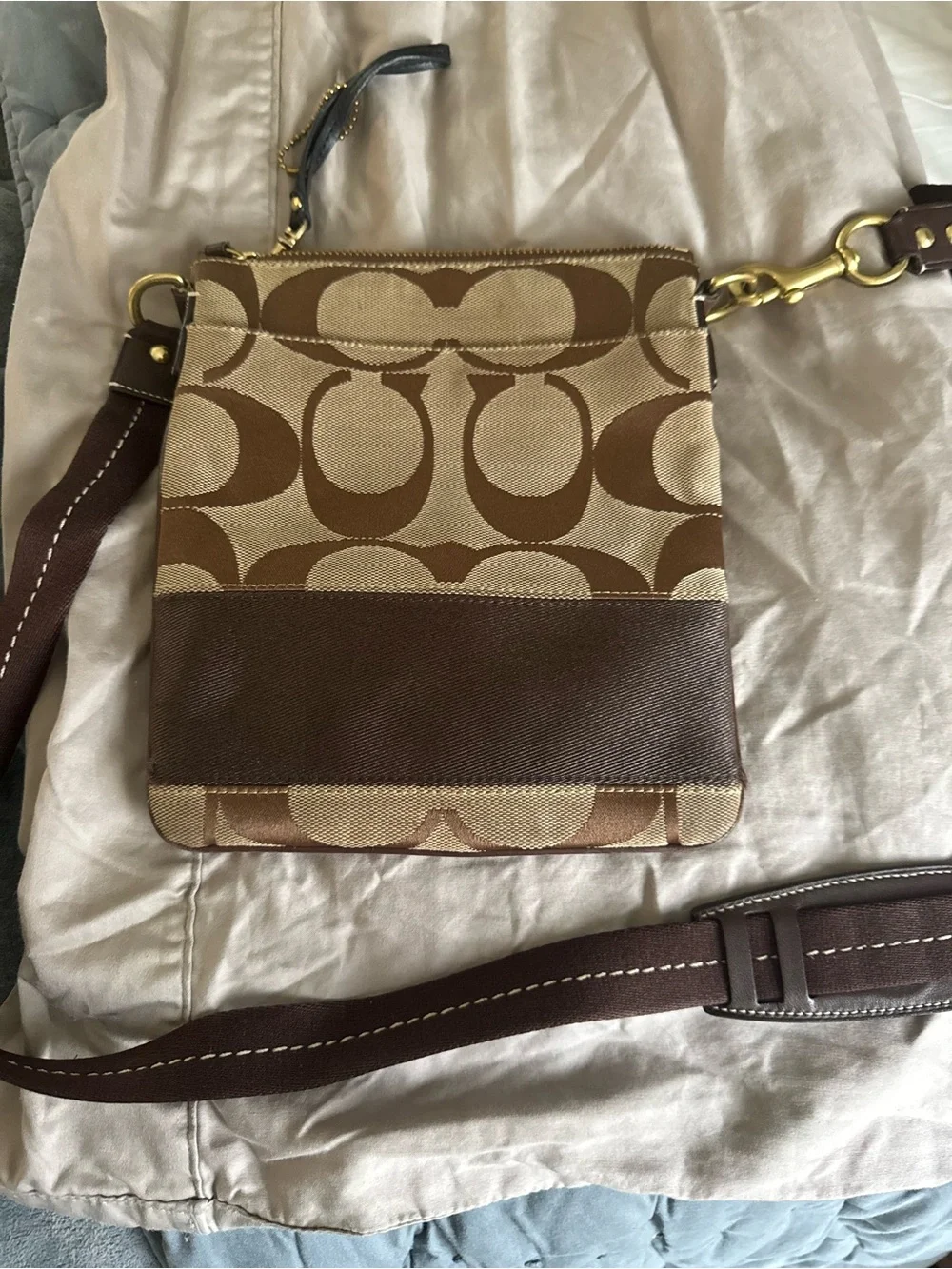 Coach Brown Signature Canvas Crossbody with Leather Trim